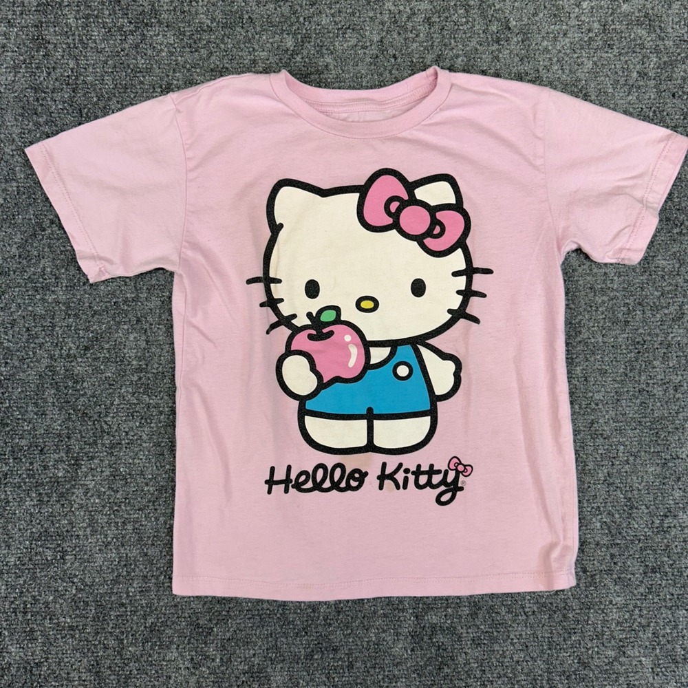 Hello Kitty Sanrio Kids Pink Graphic T-Shirt Apple Size 6/6X Short Sleeve Tee